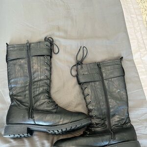 Black CA Collection for Carrini Faux Leather Mid-Calf combat style boot. Sz 7.5